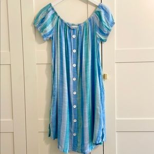 Bella Dahl Romona Stripe Off Shoulder Dress | Blue & Teal